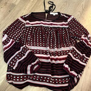 Loft geometric striped print blouse red black size small